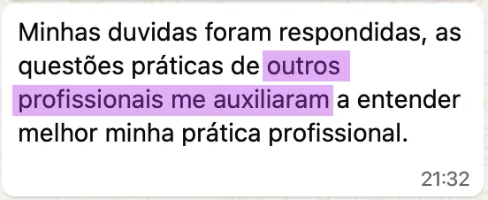 Depoimento de aluna de edição anterior do workshop